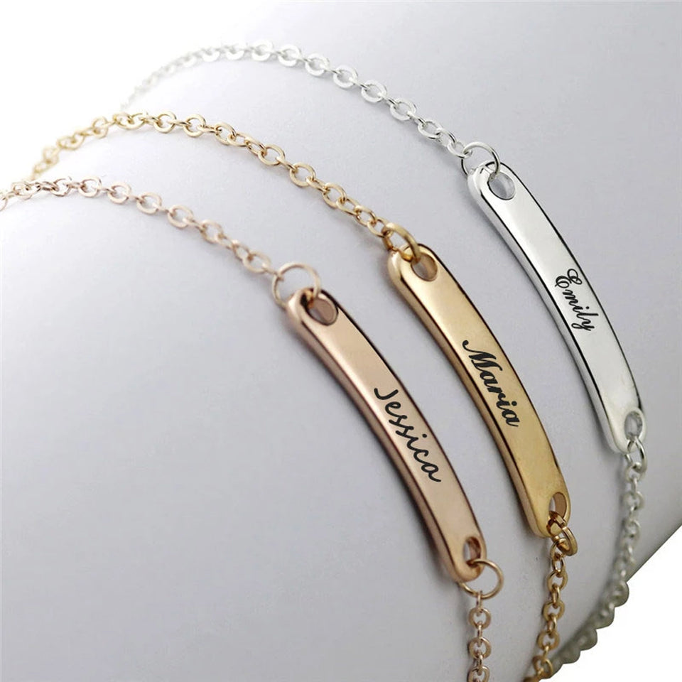 Dainty Thin Name Bar Bracelet w/ Chain Extender - PG102198