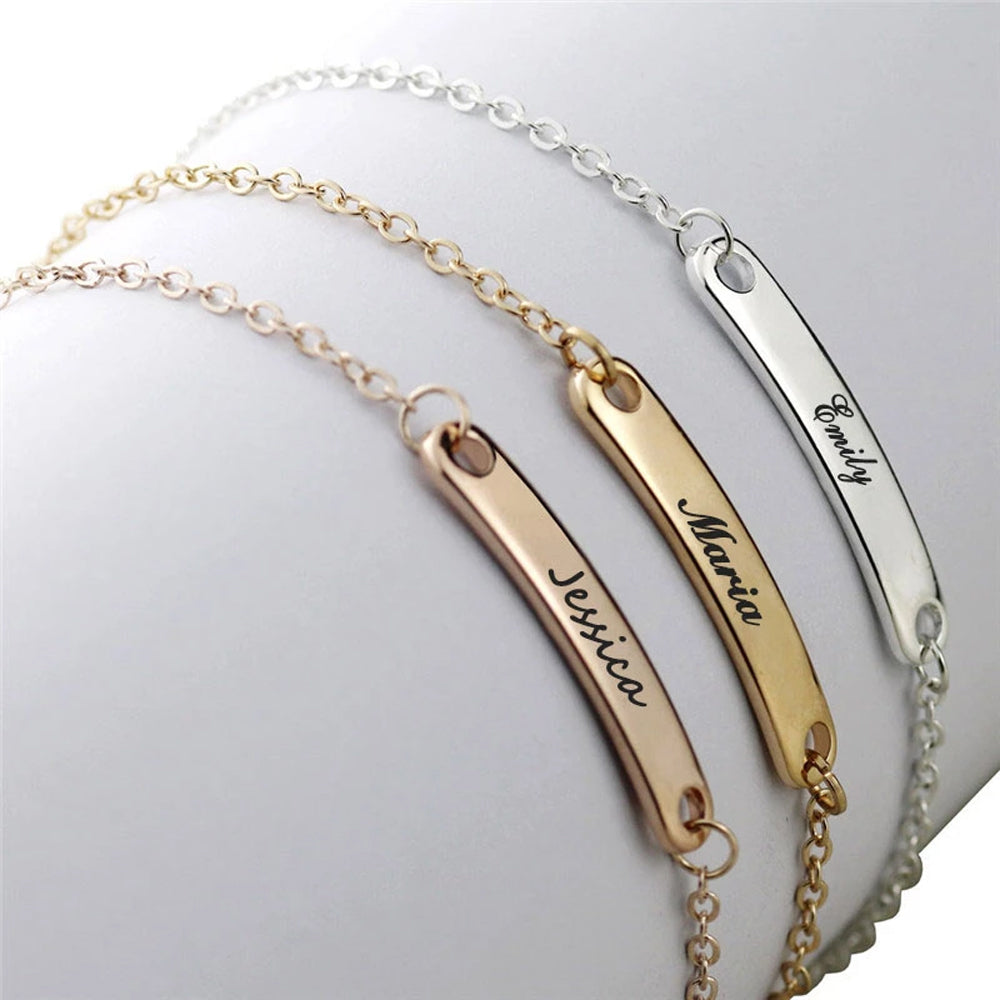 Custom Name Bar Bracelet Custom Engraved Metal Bracelets 