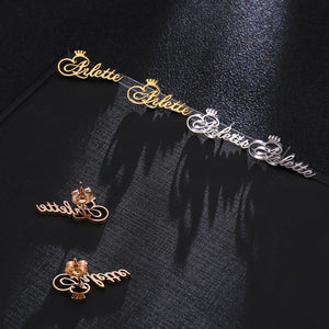 Custom Name Crown Stud Earrings