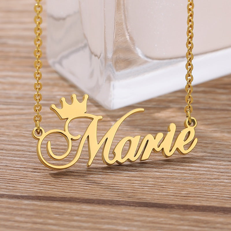 Multilingual Cursive Handwriting Necklace With Heart Or Crown