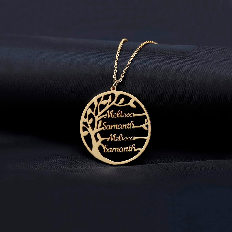 Custom Family Tree Necklace For Women | Necklace | Crystal key hollow | Name Necklace