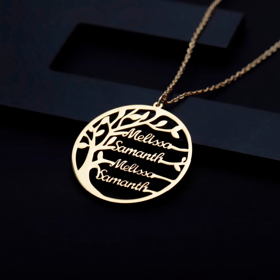 Custom Family Tree Necklace For Women | Necklace | Crystal key hollow | Name Necklace