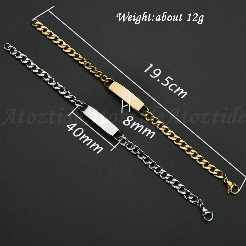Customized Engraved Words Bar Chain Bracelet