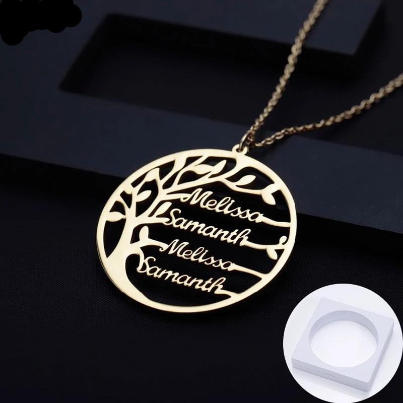 Custom Family Tree Necklace For Women | Necklace | Crystal key hollow | Name Necklace