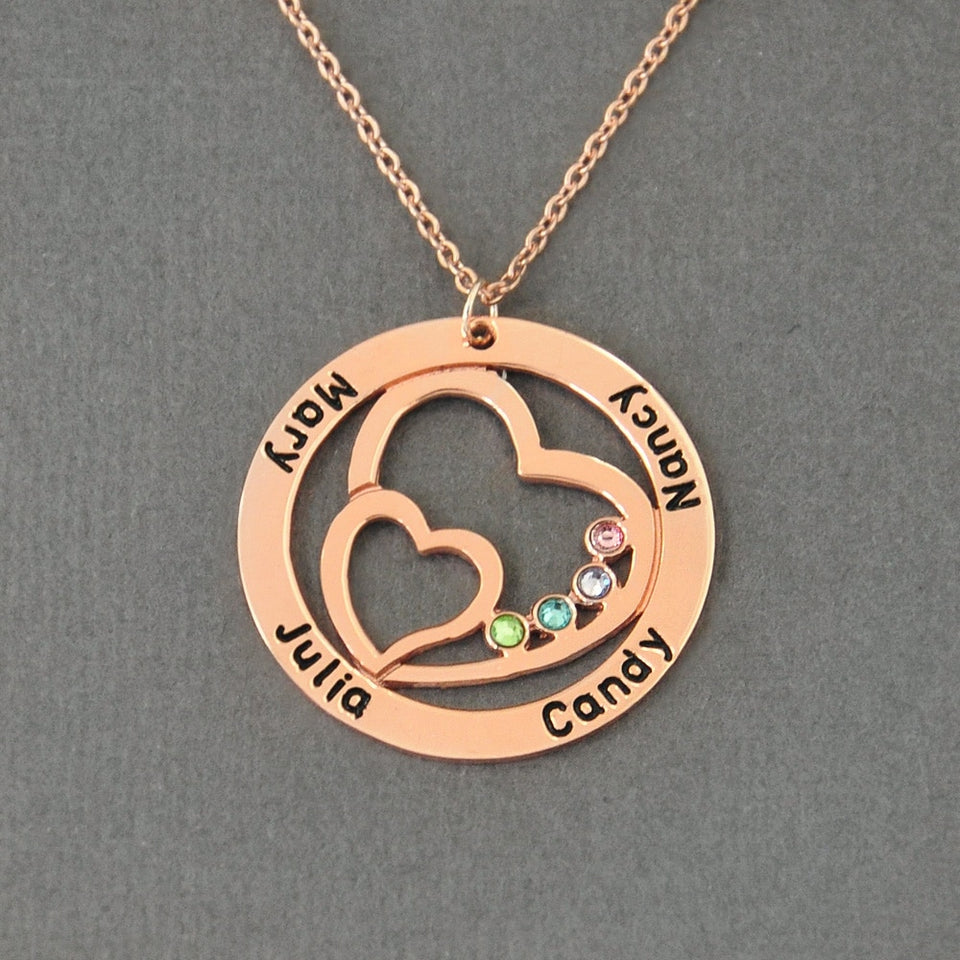 Round Double Heart Personalized Name Necklace
