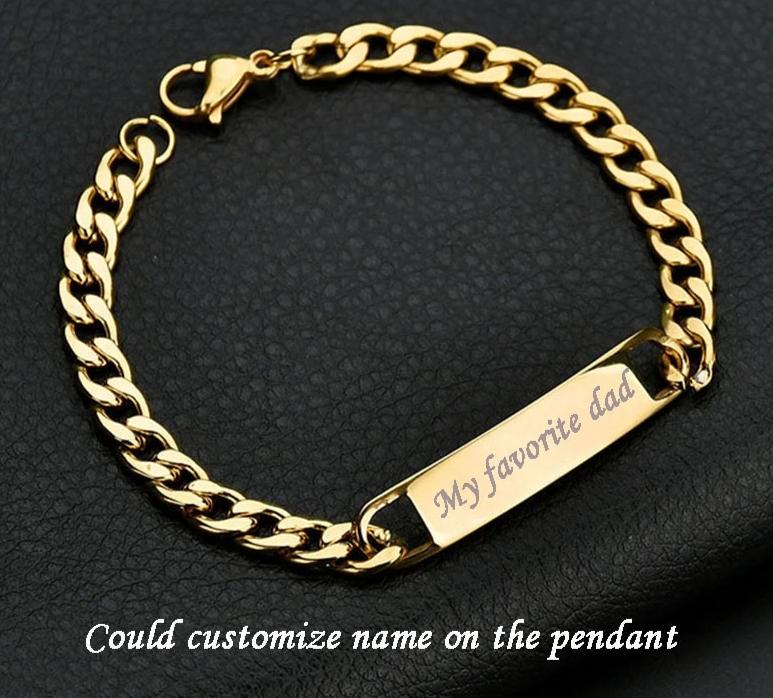 Customized Engraved Words Bar Chain Stainless Steel Bracelet