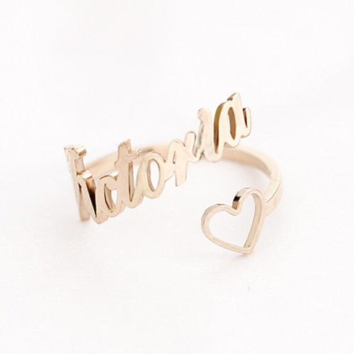 Custom Adjustable Heart Name Ring