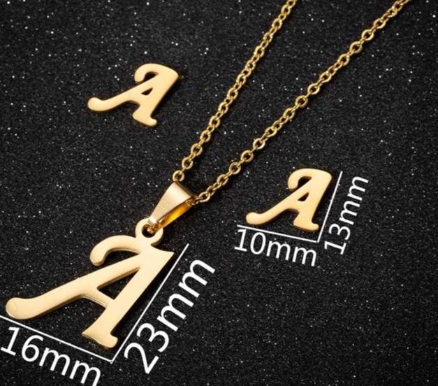  Initial Letters Earrings Pendant Necklace | A-Z Letters Pendants | Unisex Necklace Set
