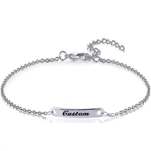 Personalized Custom Name ID Bar Bracelet (Silver)